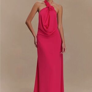 Elegant Pink Halter Neck Dress